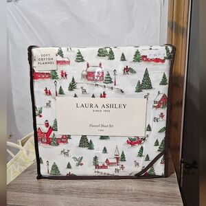 Laura Ashley Holiday Village Flannel Sheet Set - NWT